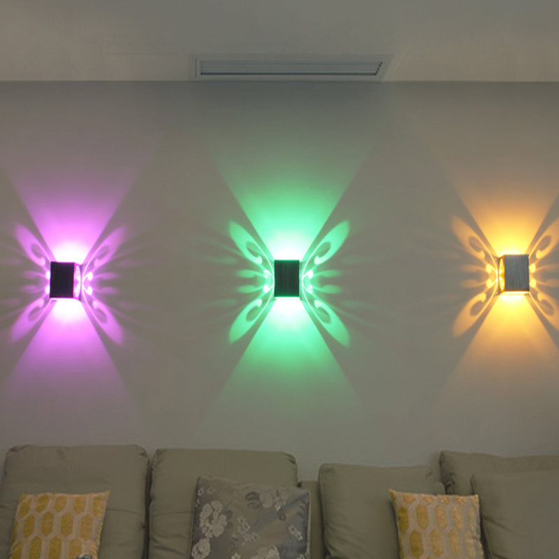 Contemporary Led Butterfly Wall Lamp With Chrome Finish And Aluminum Shade Multi-Color Lighting /