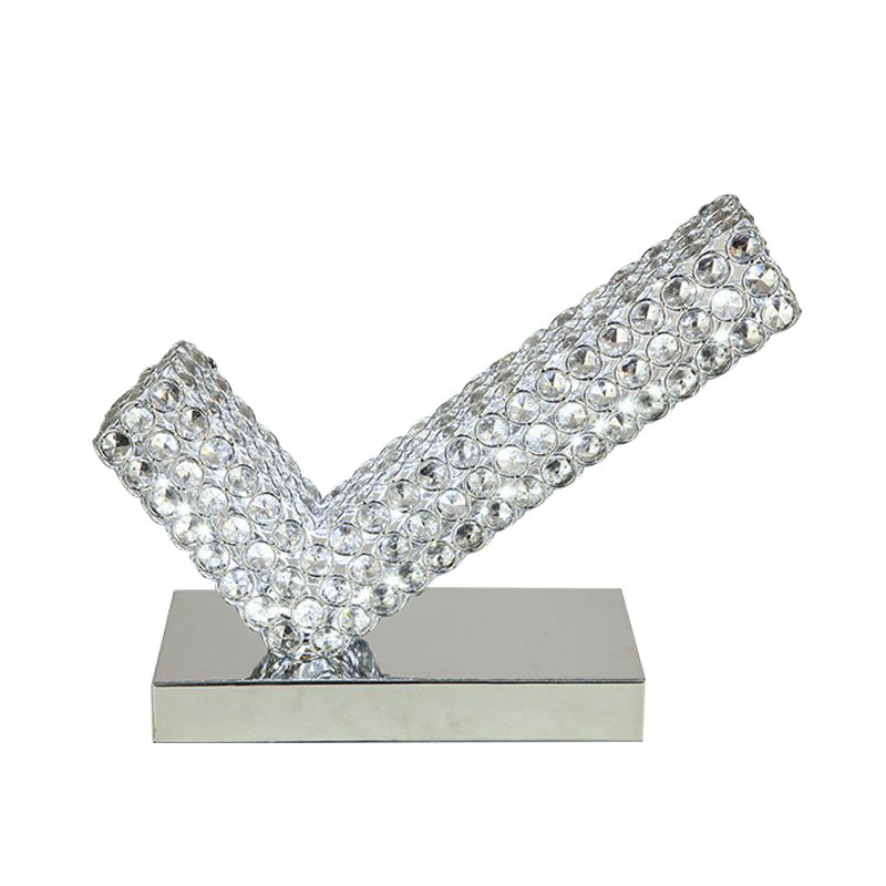 Modern Chrome Angled Led Desk Lamp With Beveled Crystal - Ideal For Study Rooms And Nightstands