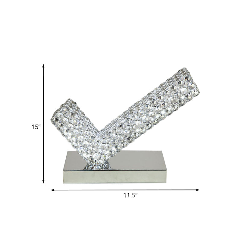 Modern Chrome Angled Led Desk Lamp With Beveled Crystal - Ideal For Study Rooms And Nightstands