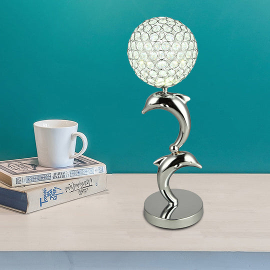 Isabella - Elegant Crystal Chrome Table Light Dolphin and Globe LED Simple Nightstand Lamp for Study Room