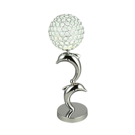 Modern Crystal Chrome Dolphin Table Lamp With Led Globe For Study Room Nightstand