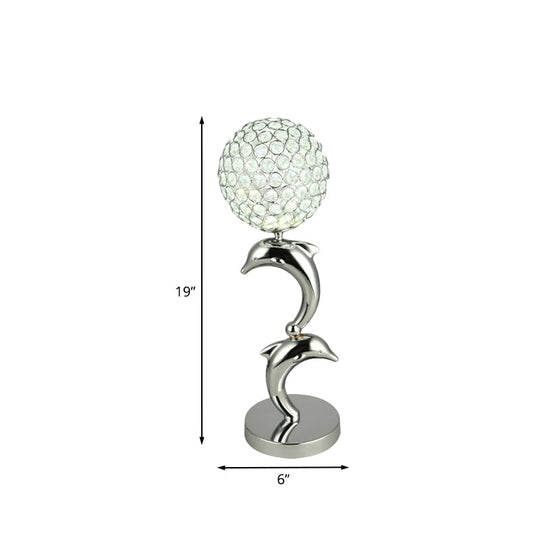 Modern Crystal Chrome Dolphin Table Lamp With Led Globe For Study Room Nightstand