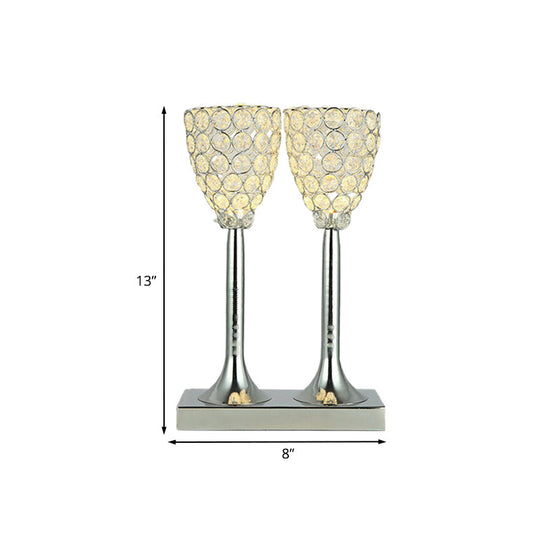 Evelyn - Clear Faceted Clear Glass Double Cup Table Light Simple LED Dining Room Nightstand Lamp in Chrome