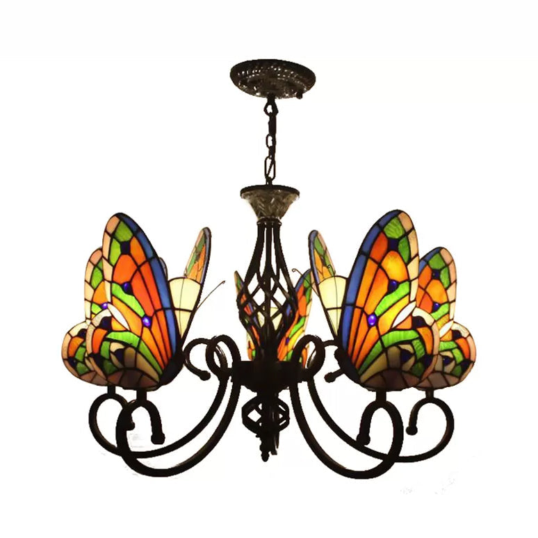 Tiffany Butterfly Chandelier: Exquisite Stained Glass Pendant Light for Dining Room