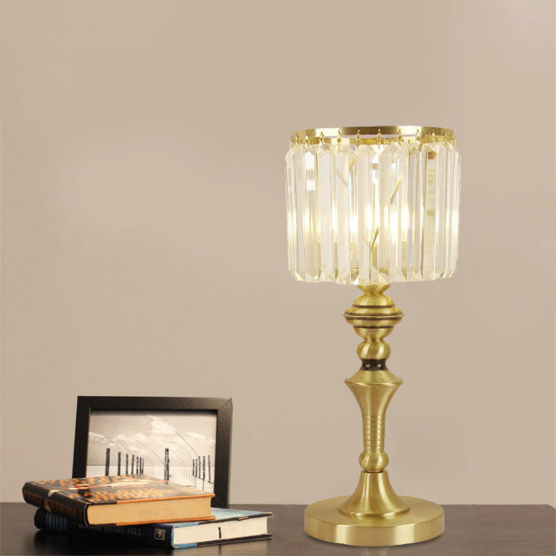 Modern Crystal Flute Led Table Lamp In Brass For Study Room