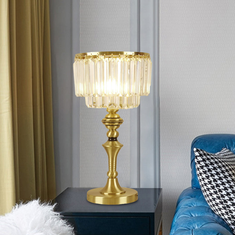 Crystal Block Led Nightstand Lamp - Elegant Brass Bedside Table Light