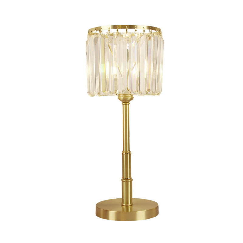 Brass Led Clear Glass Nightstand Lamp: Stylish Cylindrical Table Light For Dining Room