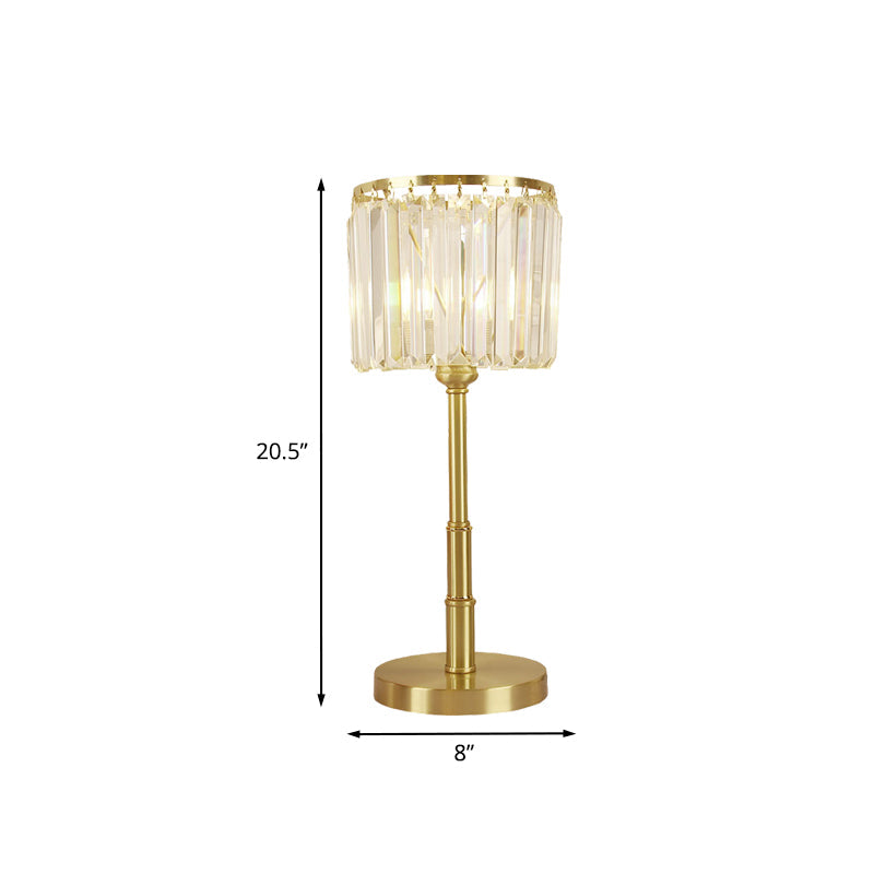 Brass Led Clear Glass Nightstand Lamp: Stylish Cylindrical Table Light For Dining Room