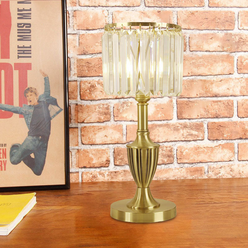 Prismatic Crystal Brass Table Lamp With Led Contemporary Nightstand Lighting