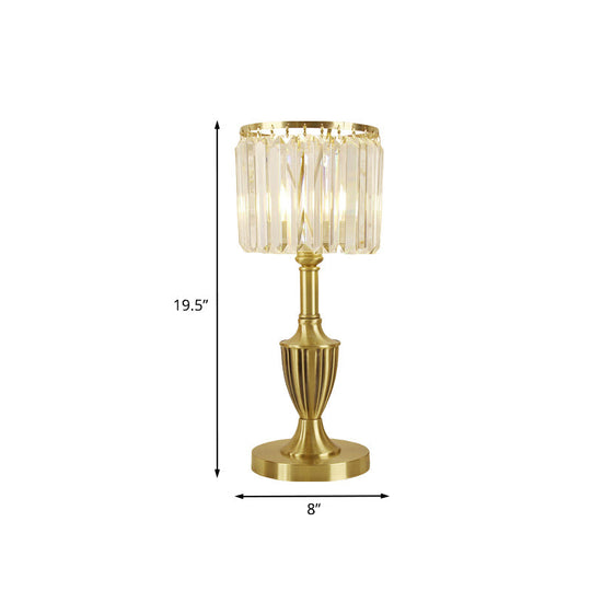 Prismatic Crystal Brass Table Lamp With Led Contemporary Nightstand Lighting