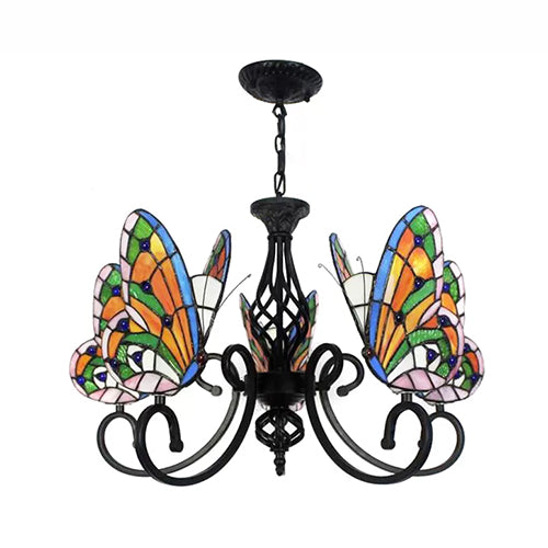 Tiffany Butterfly Chandelier: Exquisite Stained Glass Pendant Light for Dining Room