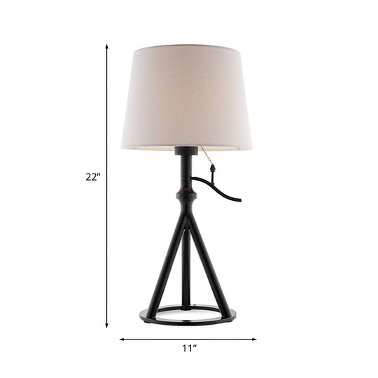 Minimalist White Tapered Drum Table Lamp With Black Tri-Leg Stand For Single Bedroom