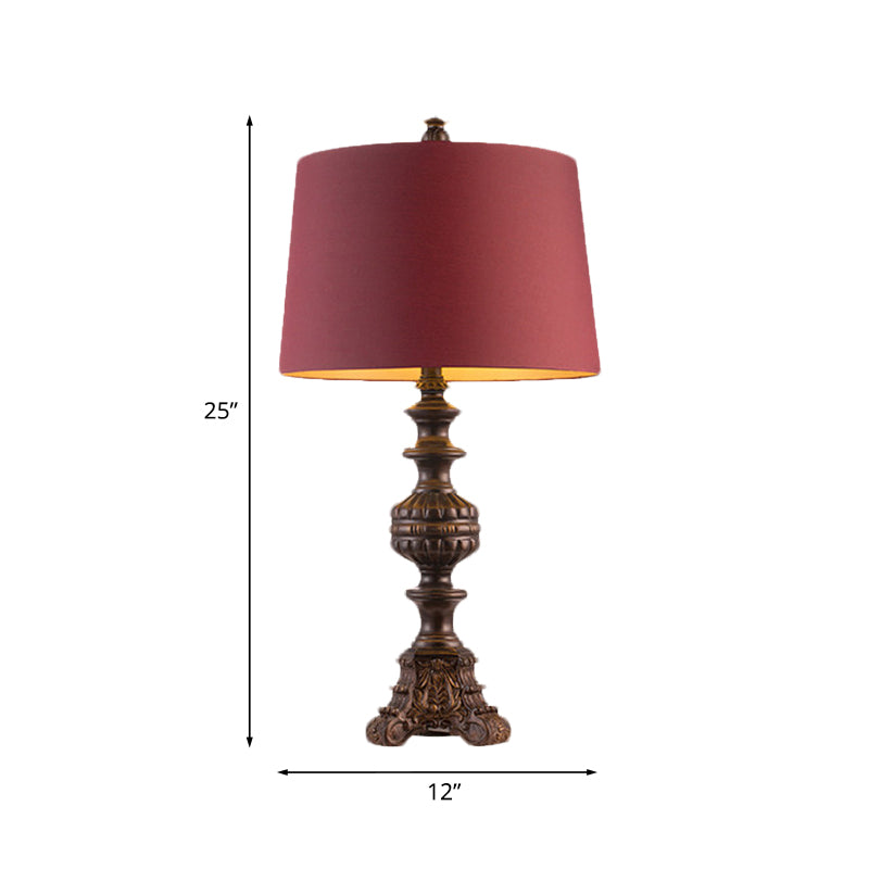 Rose Red Traditional Drum Table Lamp Single-Bulb Nightstand Light For Living Room (12/15 Wide)