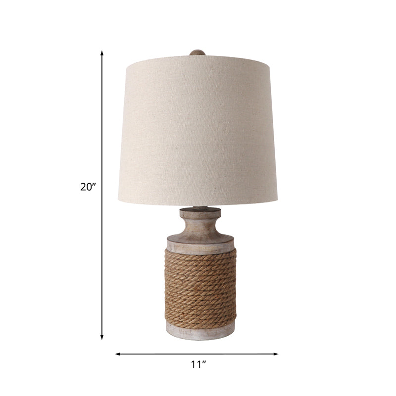 Cozy Lodge Fabric Table Lamp - Cylindrical Living Room Night Light With Roped Pot Base (White 1