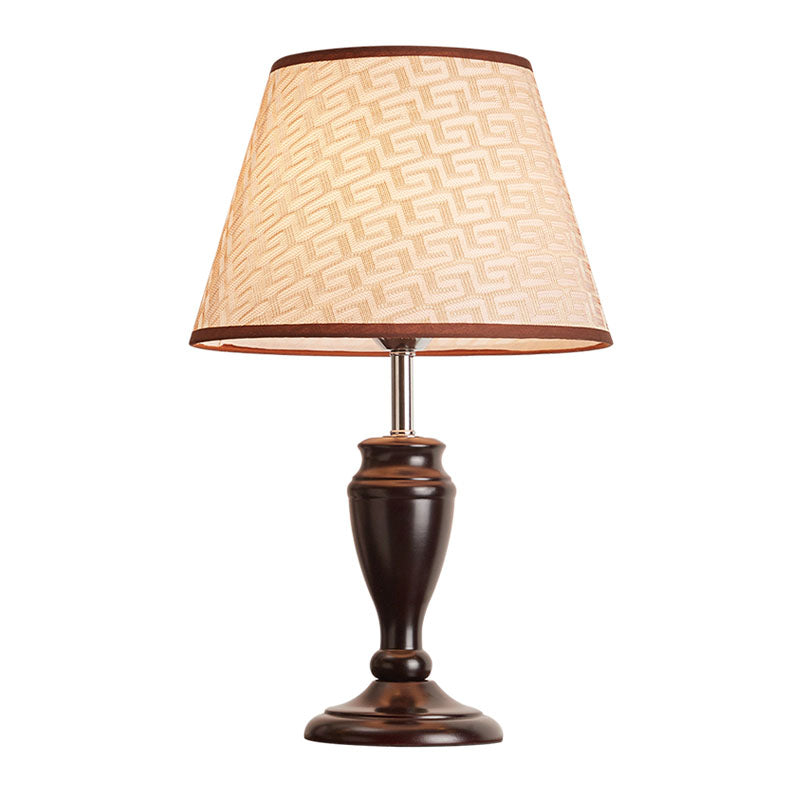 Brown Table Lamp With Tapered Fabric Shade And Floral/Slashed/Geometric Pattern Rustic Light For