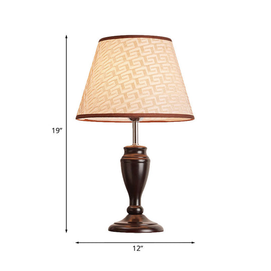 Brown Table Lamp With Tapered Fabric Shade And Floral/Slashed/Geometric Pattern Rustic Light For