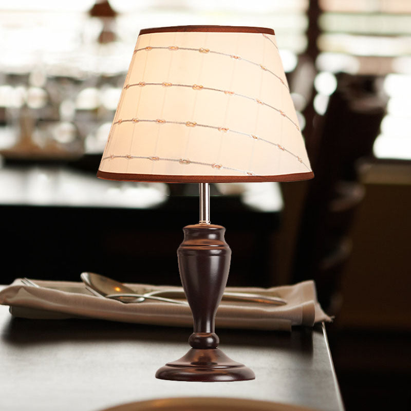 Brown Table Lamp With Tapered Fabric Shade And Floral/Slashed/Geometric Pattern Rustic Light For