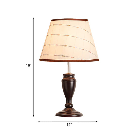 Brown Table Lamp With Tapered Fabric Shade And Floral/Slashed/Geometric Pattern Rustic Light For