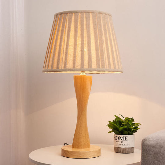 Twisted Wood Night Lamp With Conic Fabric Shade - Cozy Lighting For Living Room Table