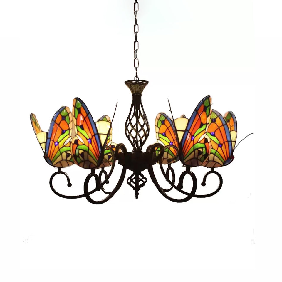 Tiffany Butterfly Chandelier: Exquisite Stained Glass Pendant Light for Dining Room