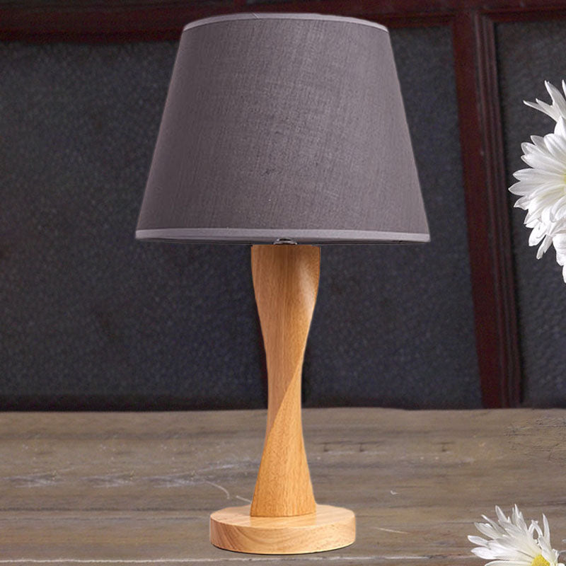 Twisted Wood Night Lamp With Conic Fabric Shade - Cozy Lighting For Living Room Table