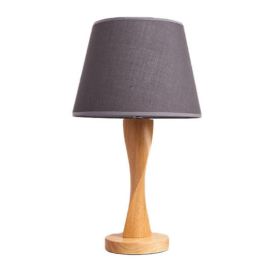 Twisted Wood Night Lamp With Conic Fabric Shade - Cozy Lighting For Living Room Table