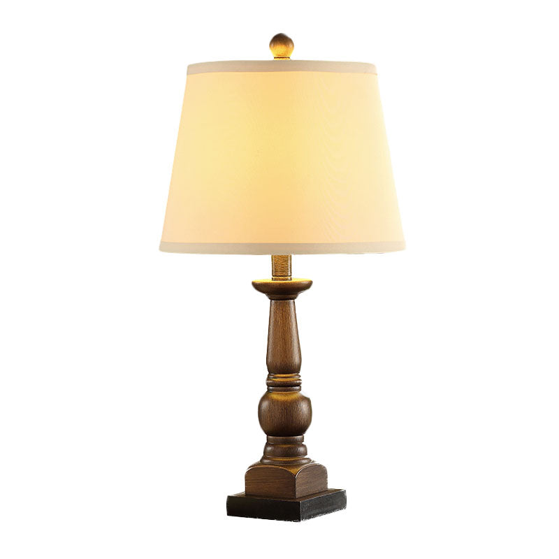 Rustic Beige Fabric Table Lamp For Living Room Nightstand - Single Light With Stylish Baluster Base