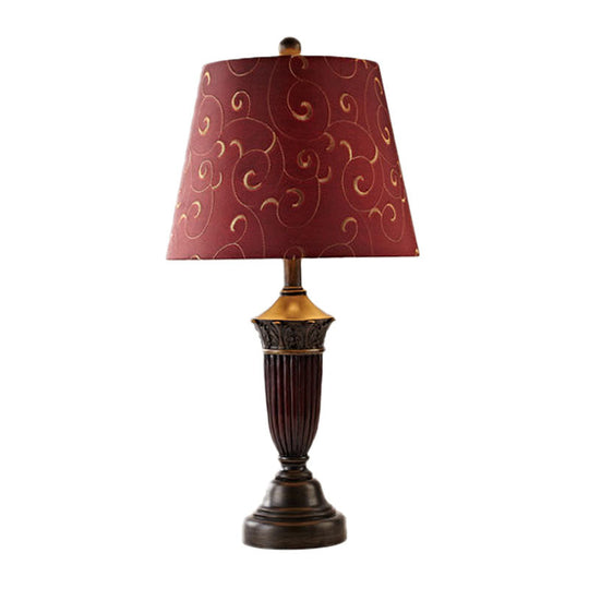 Azaleh - Swirl 1 Head Swirl Patterned Fabric Night Lamp Rural Burgundy Tapered Living Room Table Stand Light