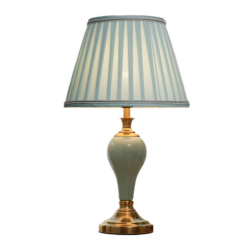 Adalyn - Vintage Ceramic Urn Table Lighting Vintage 1 Bulb Bedside Nightstand Light in Aqua/Beige/Silver Grey with Tapered Fabric Shade