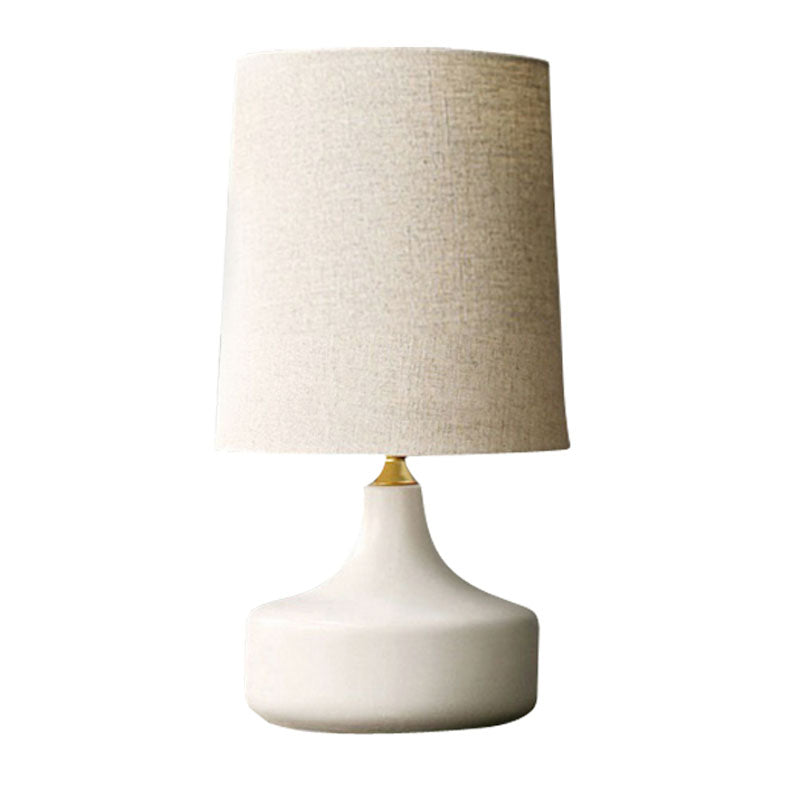 Rustic Table Lamp With Cylinder Fabric Shade - Grey/White