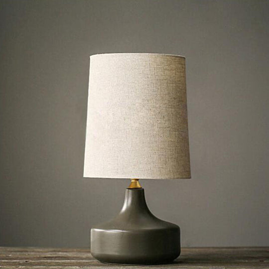 Rustic Table Lamp With Cylinder Fabric Shade - Grey/White