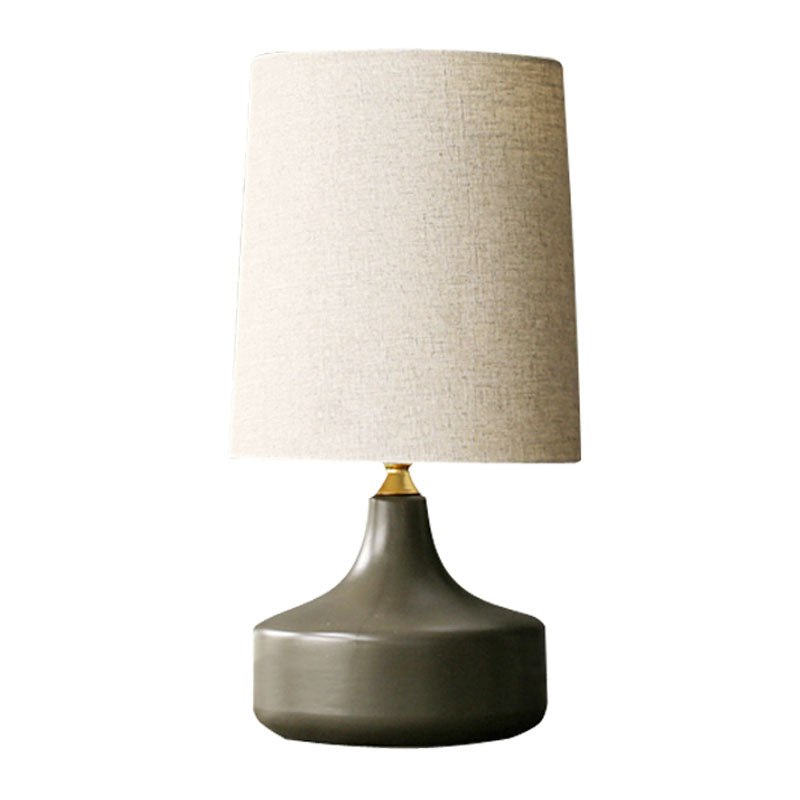 Rustic Table Lamp With Cylinder Fabric Shade - Grey/White