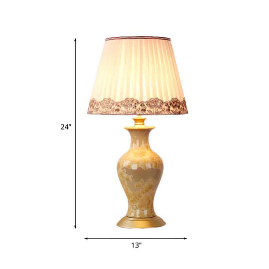 Eva - Beige Beige Urn Night Light Rustic Ceramic 1 Head Living Room Table Lighting with Pleated Fabric Shade