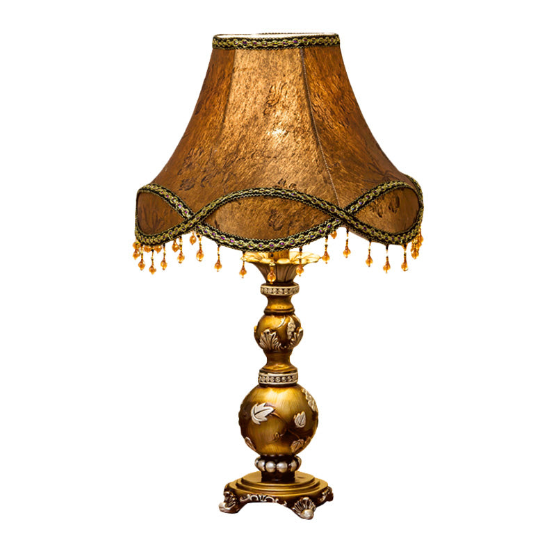 Traditional Brown Fabric 1-Light Table Lamp With Scalloped Bell Design 13/16 Width