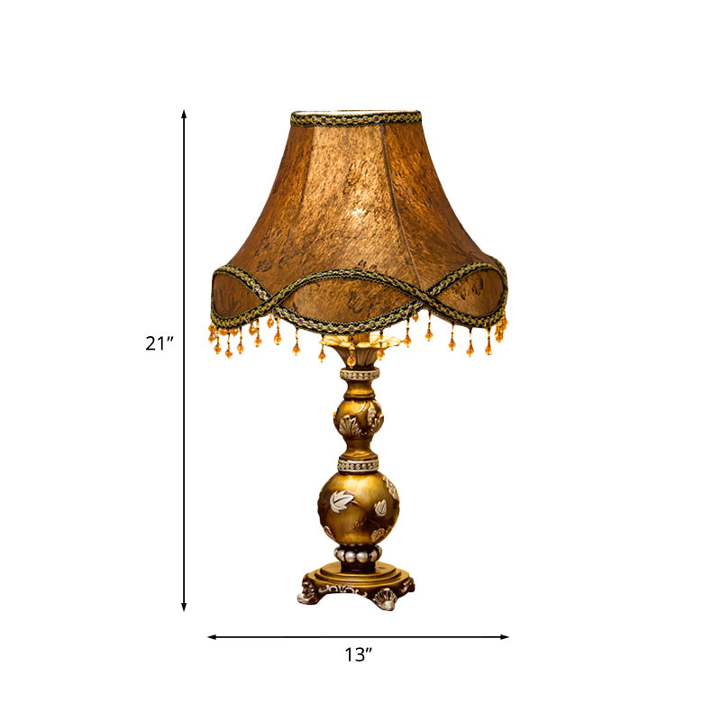 Traditional Brown Fabric 1-Light Table Lamp With Scalloped Bell Design 13/16 Width