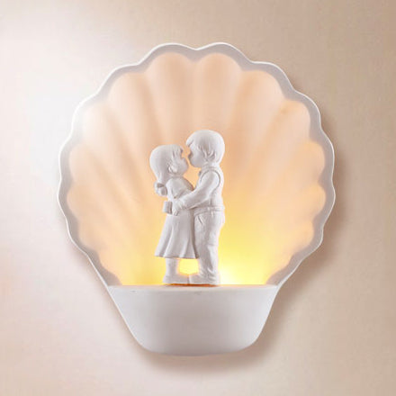 Romantic White Shell Plaster Sconce Lighting For Study Room