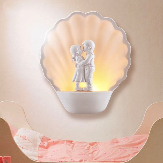 Romantic White Shell Plaster Sconce Lighting For Study Room