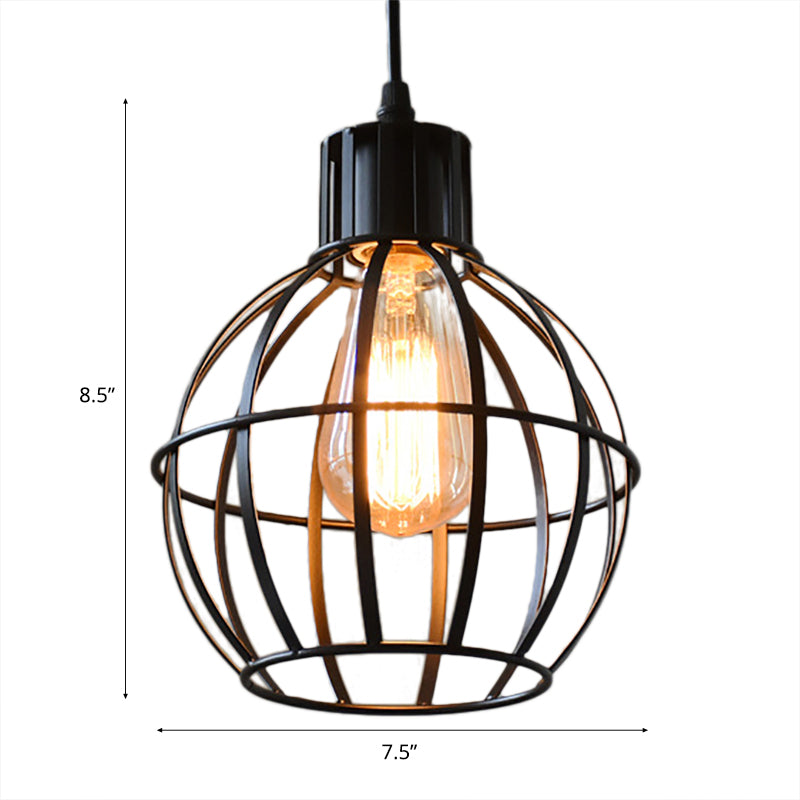 Industrial Black Metal Pendant Light with Cage Shade - Ideal for Restaurants