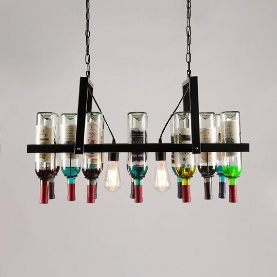 Industrial Black 2-Light Chandelier with Clear Glass Shades - Multi-color Wine Bottle Bistro Pendant Light