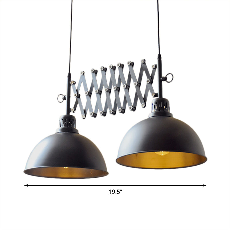 Farmhouse Style Double Domed Metal Hanging Lamp - Black Finish, 2 Heads, Indoor Suspension Light