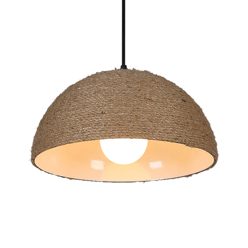 Vintage-Style Beige Ceiling Light Fixture: Rope & Metal Dome, 1-Bulb Kitchen Pendant