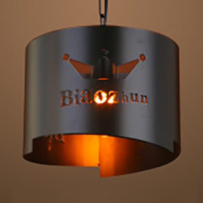 Retro Iron Suspension Drum Pendant Light For Bar Bistro - Single Black