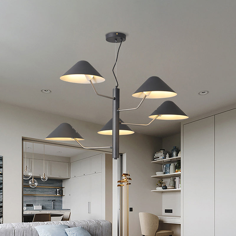 Postmodern Branch Suspension Light With Metal Cone Shades - Chandelier For Dining Room (3/5 Lights