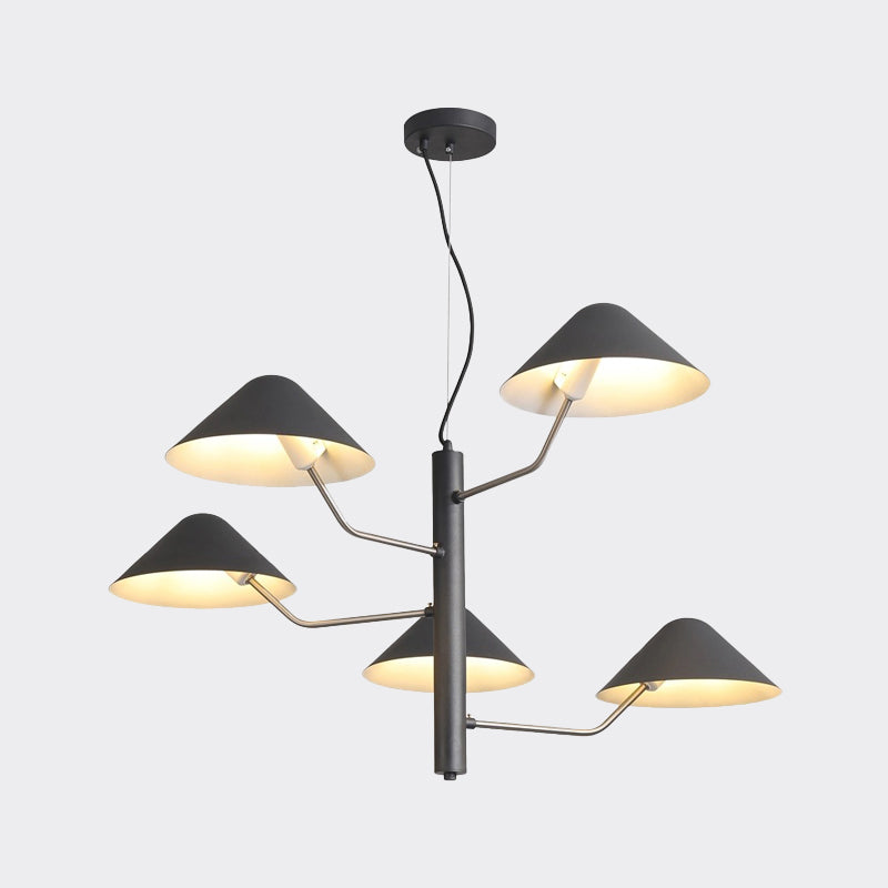 Postmodern Branch Suspension Light With Metal Cone Shades - Chandelier For Dining Room (3/5 Lights