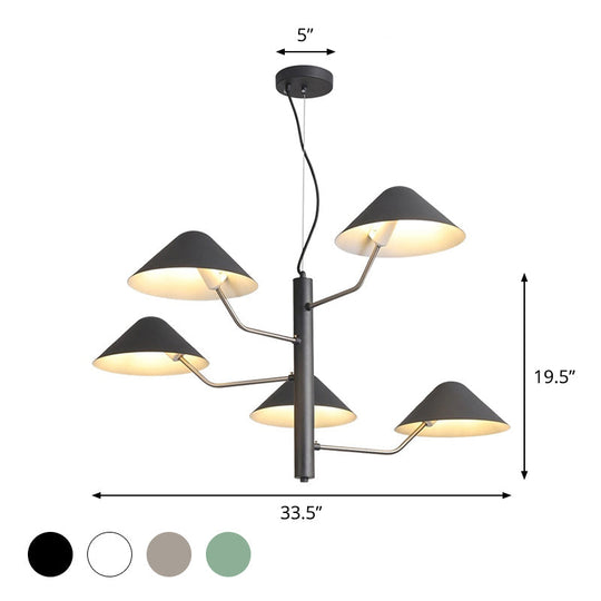 Postmodern Branch Suspension Light With Metal Cone Shades - Chandelier For Dining Room (3/5 Lights