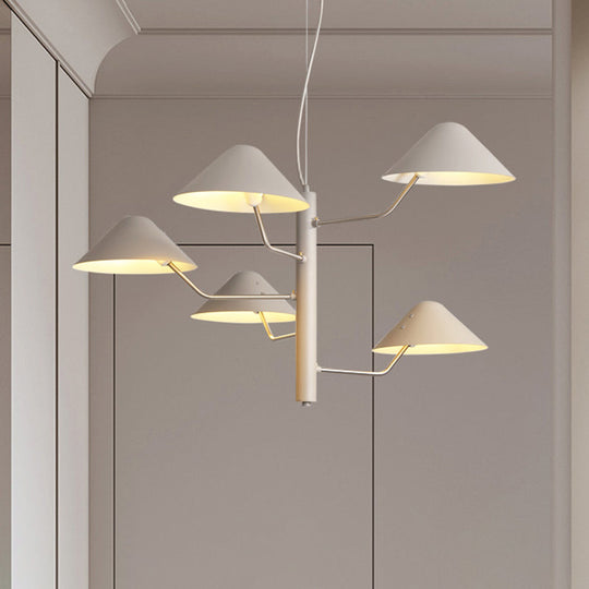 Postmodern Branch Suspension Light With Metal Cone Shades - Chandelier For Dining Room (3/5 Lights