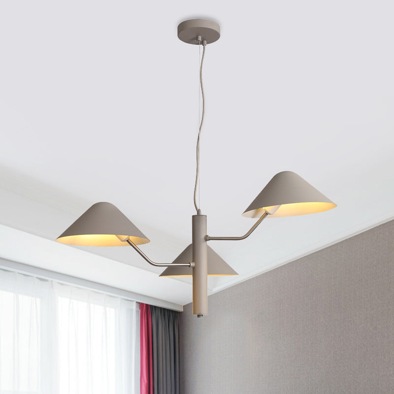 Postmodern Branch Suspension Light With Metal Cone Shades - Chandelier For Dining Room (3/5 Lights