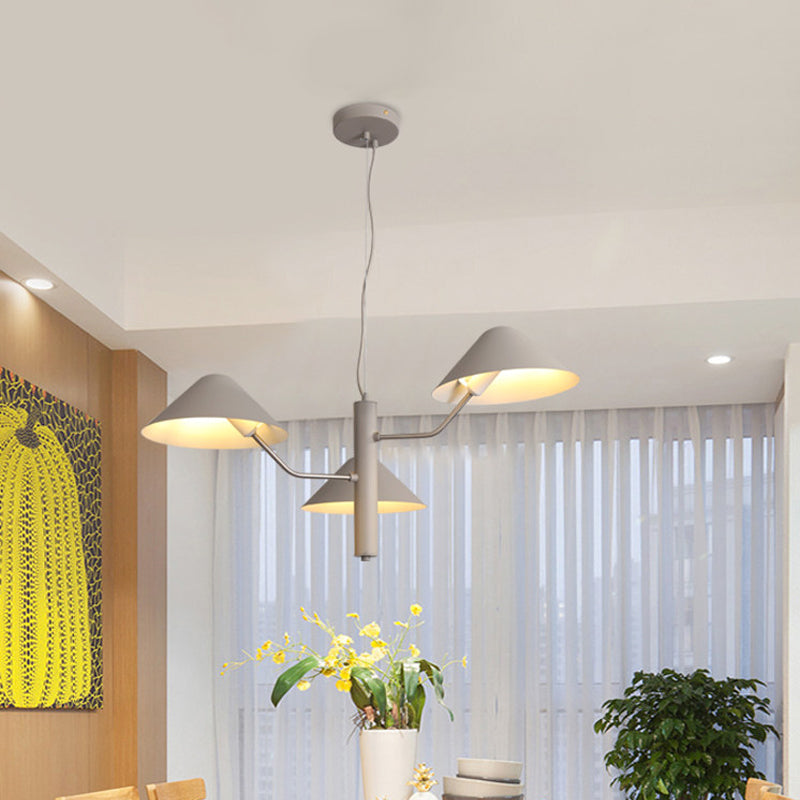 Postmodern Branch Suspension Light With Metal Cone Shades - Chandelier For Dining Room (3/5 Lights