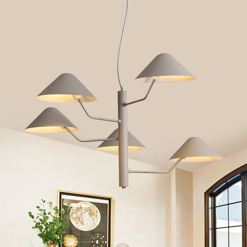 Postmodern Branch Suspension Light With Metal Cone Shades - Chandelier For Dining Room (3/5 Lights