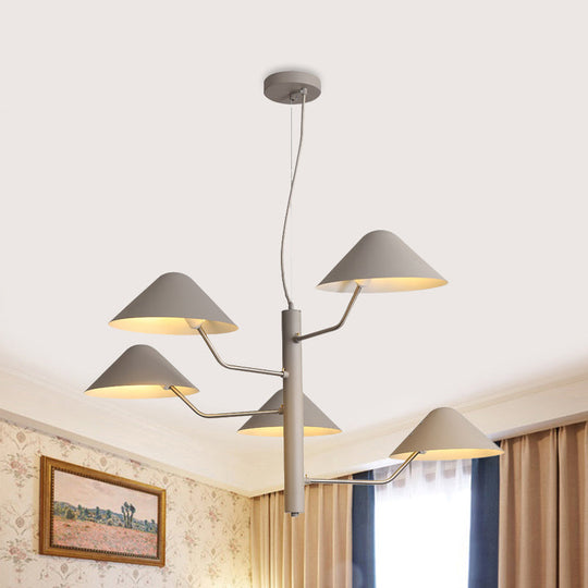 Postmodern Branch Suspension Light With Metal Cone Shades - Chandelier For Dining Room (3/5 Lights